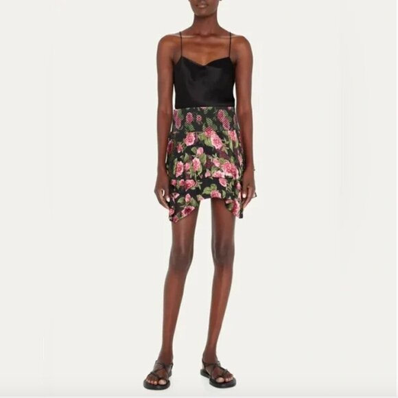 Alice + Olivia Dresses & Skirts - Alice + Olivia Zarya Mini Skirt Asymmetrical Smocked Floral Flowers Black Pink 8